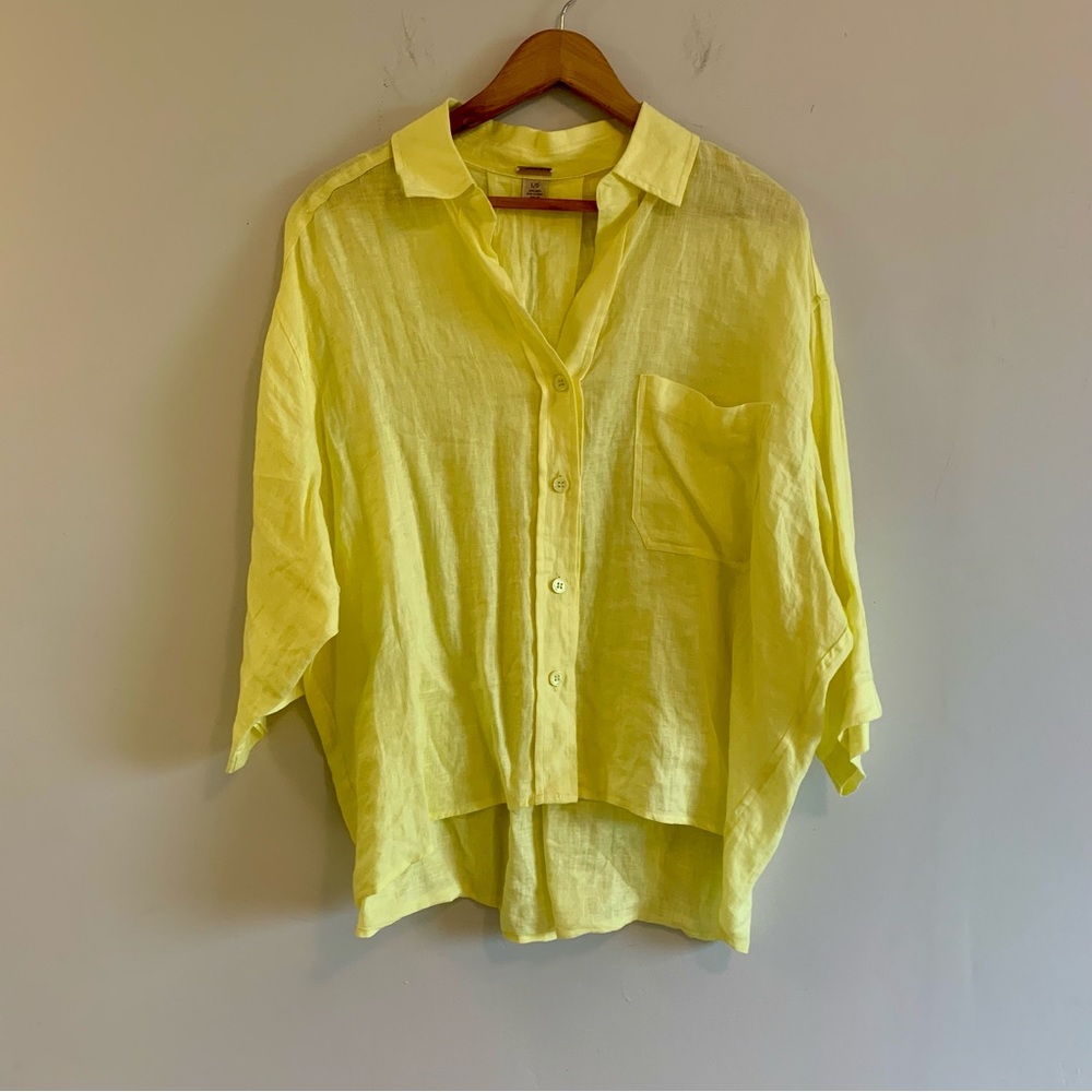 Magaschoni Canary Yellow Linen Button Front Oversized Top